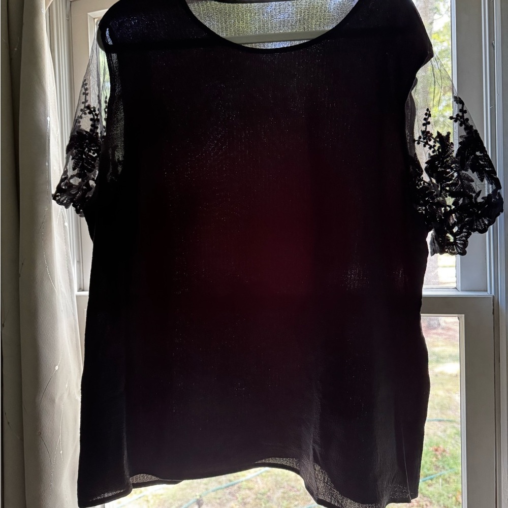 SHEIN Black Sheer Lace Sleeve Blouse